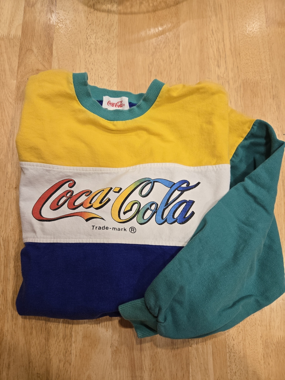 Vintage Coca Cola Colorblock Sweatshirt in Yellow, Teal, Blue, White